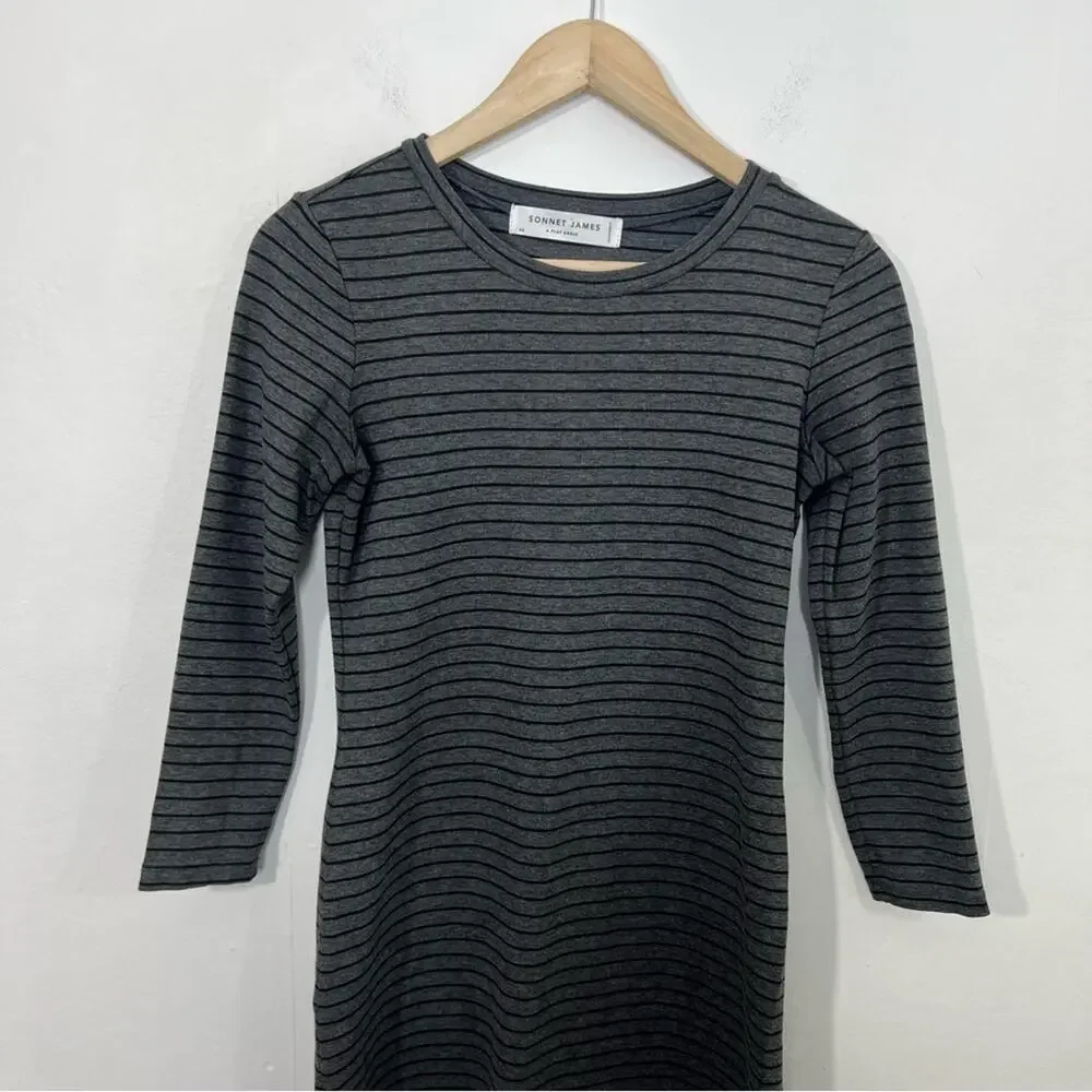 Sonnet James Reese A Play Dress Shirtdress Stretch Gray Black Striped Size XS